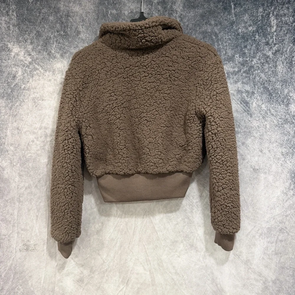 Refuge Womens Small Brown Teddy Sherpa Jacket Button Front Bomber Coat